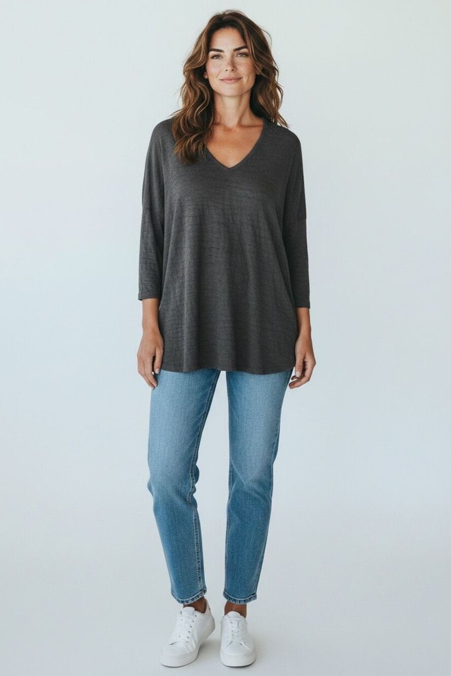 ✨Cut Loose Textured V Neck 3/4 Sleeves Grey Sz Small Top✨